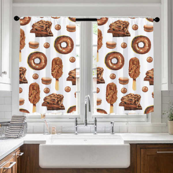 2pcs kitchen short curtain cartoon pattern cross-border hot selling factory direct supply 3D digital printing waterproof and oil resistant