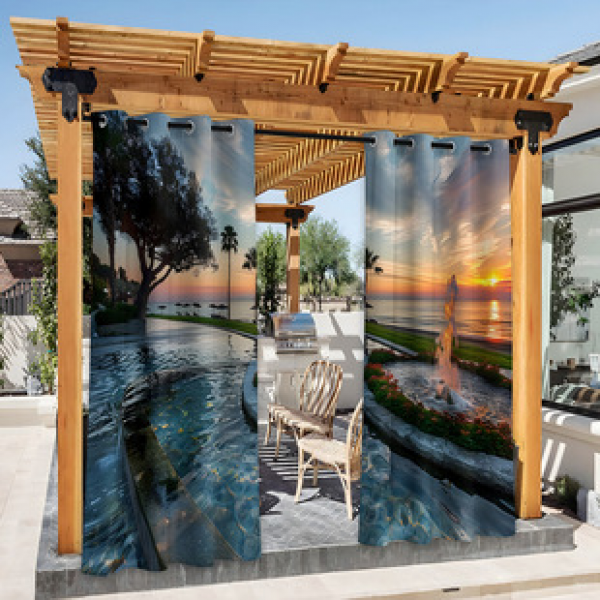 Cross border Foreign Trade Outdoor Waterproof Curtains and Window Screens Cross border Amazon Modern Pavilions Sunscreen Forest Series