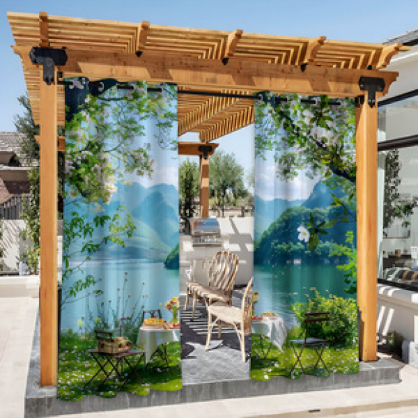 Cross border Foreign Trade Outdoor Waterproof Curtains and Window Screens Cross border Amazon Modern Pavilions Sunscreen Forest Series
