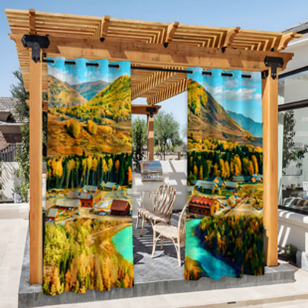 Cross border Foreign Trade Outdoor Waterproof Curtains and Window Screens Cross border Amazon Modern Pavilions Sunscreen Forest Series