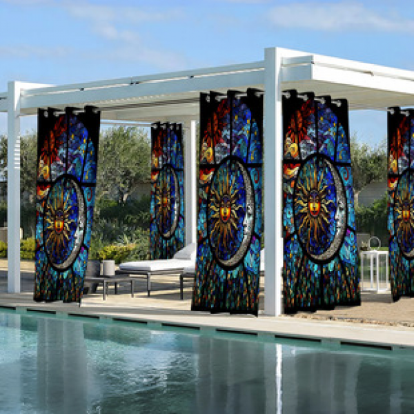 Cross border Foreign Trade Outdoor Waterproof Curtains and Window Screens Cross border Amazon Modern Pavilions Sunscreen Forest Series