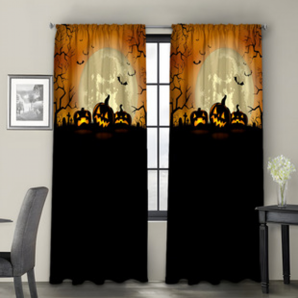 2PCS Halloween curtain factory distributes 3D digital printing cross-border Amazon curtain hot selling patterns