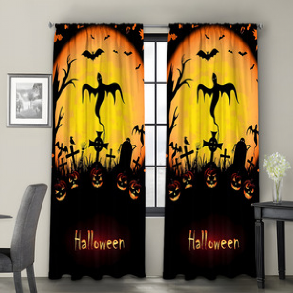 2PCS Halloween curtain factory distributes 3D digital printing cross-border Amazon curtain hot selling patterns