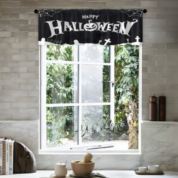 1PC multi-color floral short curtain kitchen curtain half curtain cross-border Halloween small window decoration polyester cotton