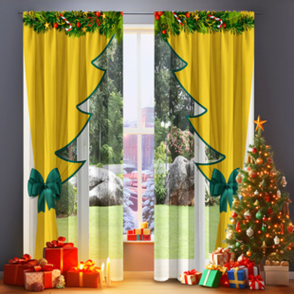 2PCS Christmas curtain factory distributes 3D digital printing cross-border Amazon curtain hot selling patterns