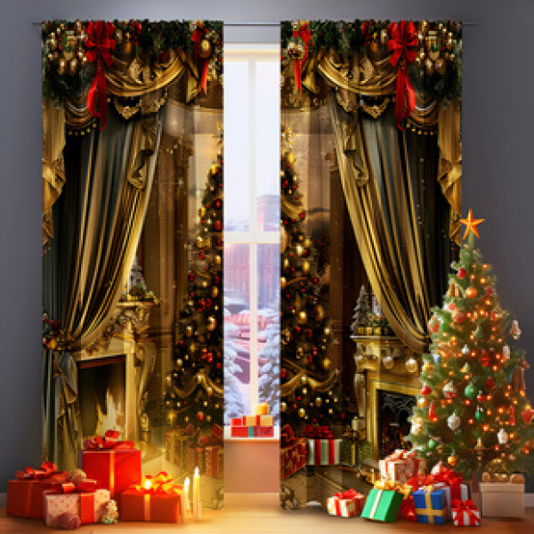 2PCS Christmas curtain factory distributes 3D digital printing cross-border Amazon curtain hot selling patterns