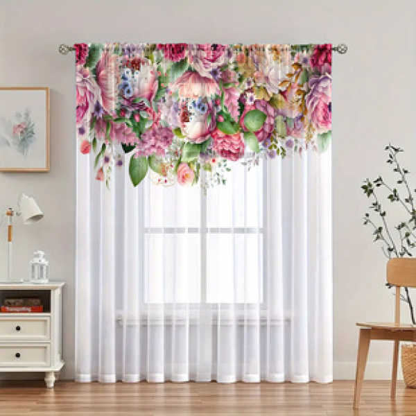 1pc new floral pattern window screen 3D digital printing manufacturer direct sales bedroom living room decoration pole through window screen