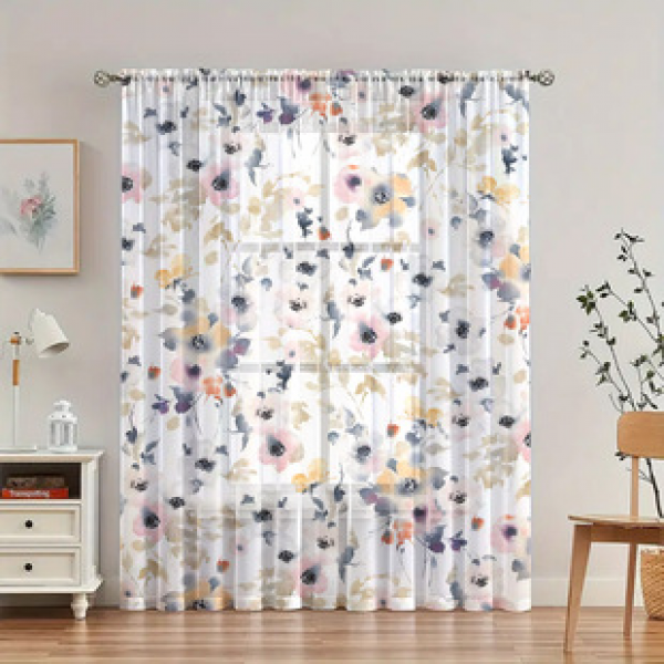 1pc new floral pattern window screen 3D digital printing manufacturer direct sales bedroom living room decoration pole through window screen