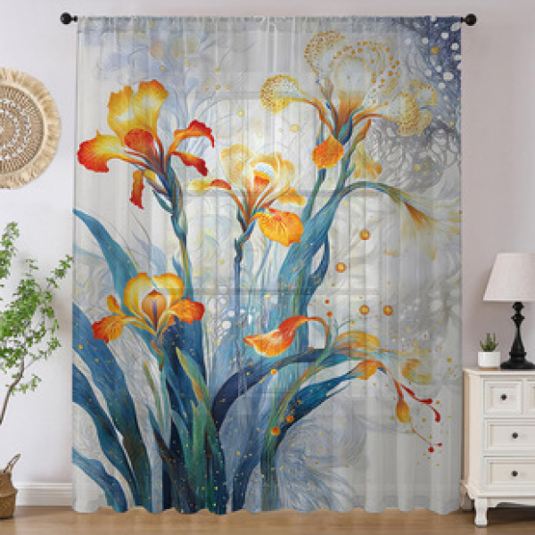 1pc new floral pattern window screen 3D digital printing manufacturer direct sales bedroom living room decoration pole through window screen