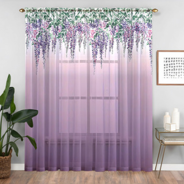1pc new floral pattern window screen 3D digital printing manufacturer direct sales bedroom living room decoration pole through window screen