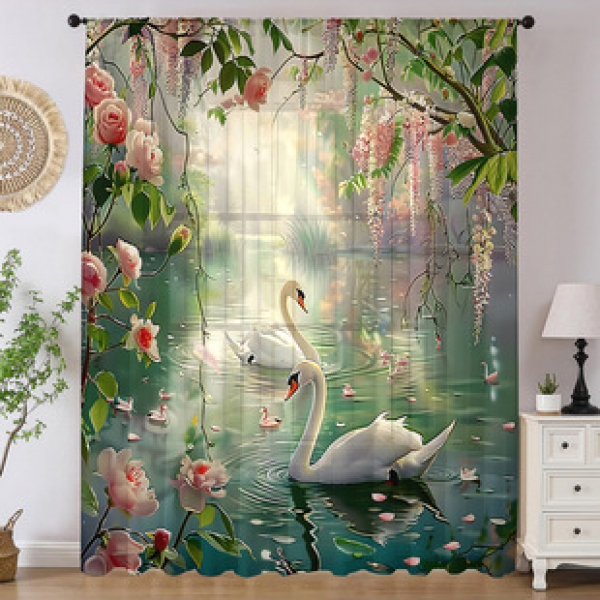 1pc new floral pattern window screen 3D digital printing manufacturer direct sales bedroom living room decoration pole through window screen