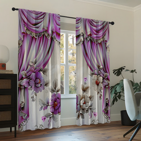 2PCS Flower Character Curtain Factory OEM 3D Digital Printing Cross border Amazon Curtain Hot Selling Pattern
