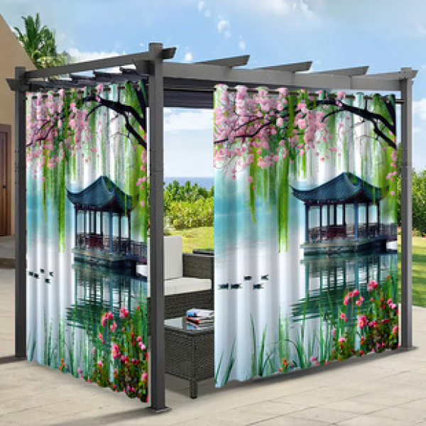 Cross border Foreign Trade Outdoor Waterproof Curtains and Window Screens Cross border Amazon Modern Pavilions Sunscreen Forest Series