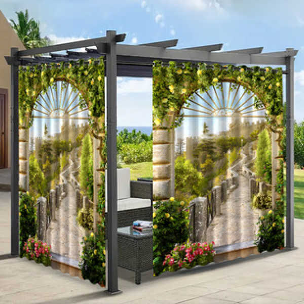 Cross border foreign trade, outdoor waterproof curtains and window screens, cross-border Amazon modern pavilions, sunshade and sun protection, outdoor scenery series