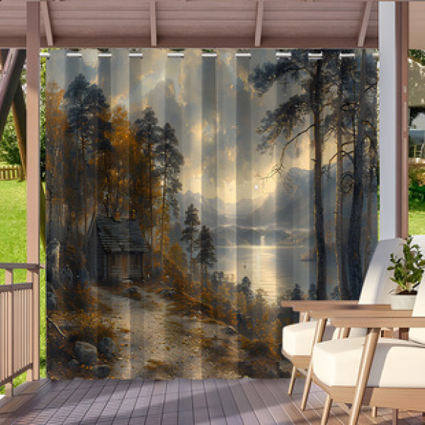 Cross border Foreign Trade Outdoor Waterproof Curtains and Window Screens Cross border Amazon Modern Pavilions Sunscreen Forest Series