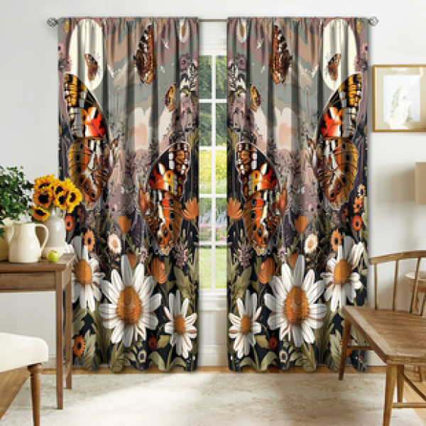 2PCS Flower Character Curtain Factory OEM 3D Digital Printing Cross border Amazon Curtain Hot Selling Pattern