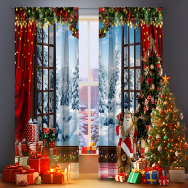 2PCS Christmas curtain factory distributes 3D digital printing cross-border Amazon curtain hot selling patterns