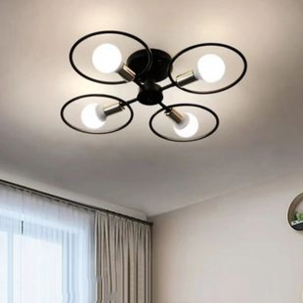 Cross border Nordic three head iron ring ceiling light, creative and personalized lighting fixtures, bedroom, dining room, living room, black wrought iron pendant light