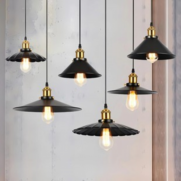 Industrial style small black umbrella restaurant iron lampshade chandelier living room retro light bulb screw mouth lamp wholesale lighting fixtures