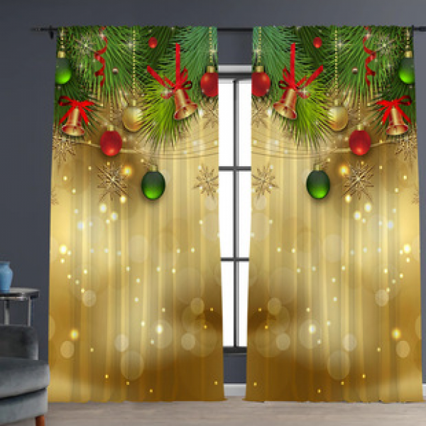 2PCS Christmas curtain factory distributes 3D digital printing cross-border Amazon curtain hot selling patterns