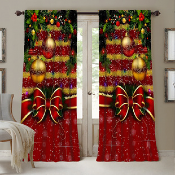 2PCS Christmas curtain factory distributes 3D digital printing cross-border Amazon curtain hot selling patterns