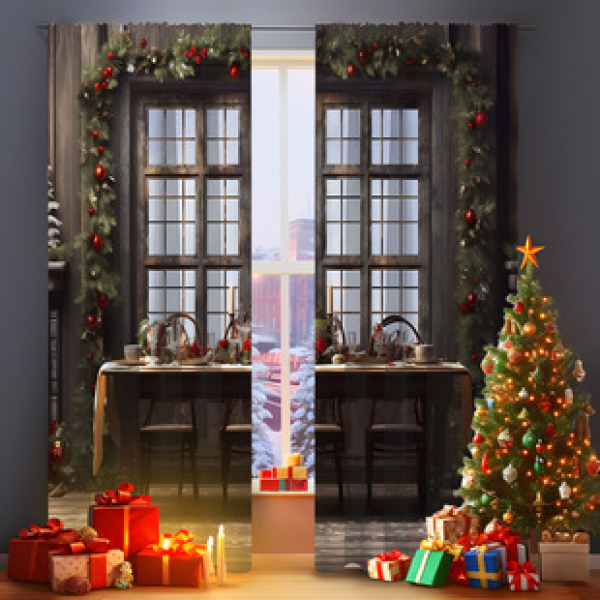 2PCS Christmas curtain factory distributes 3D digital printing cross-border Amazon curtain hot selling patterns