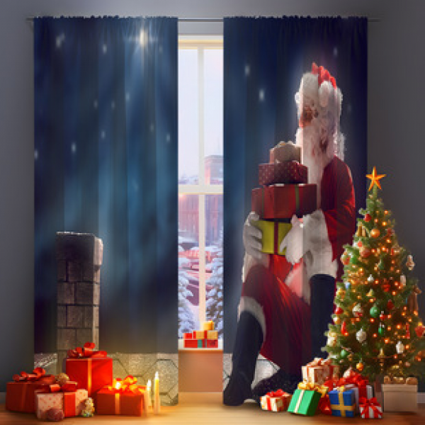2PCS Christmas curtain factory distributes 3D digital printing cross-border Amazon curtain hot selling patterns