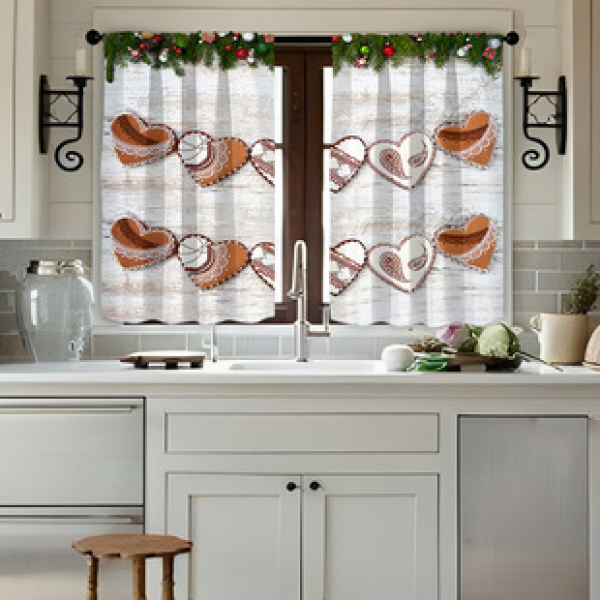 2pcs Christmas kitchen short curtain floral pattern cross-border hot selling factory direct supply 3D digital printing waterproof and oil resistant