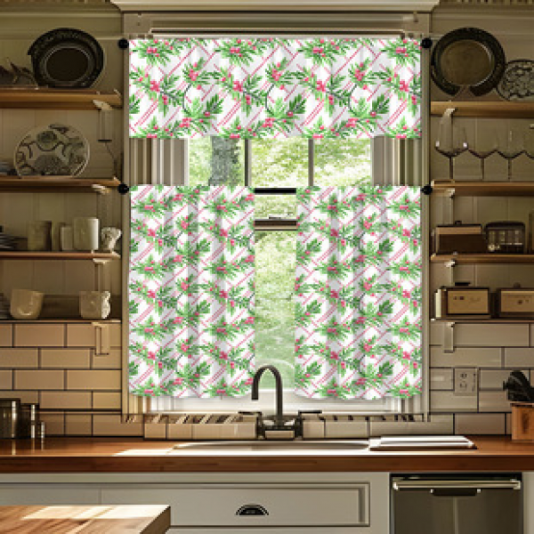 3D Christmas digital printed kitchen short curtain manufacturer supplies directly to cross-border platform Amazon WISH hot selling boutique