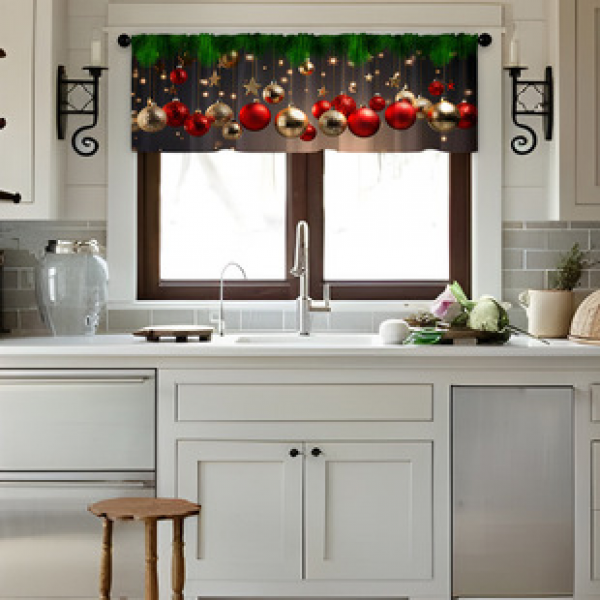 1PC Christmas style short curtain kitchen curtain half curtain cross-border Christmas small window decoration polyester cotton
