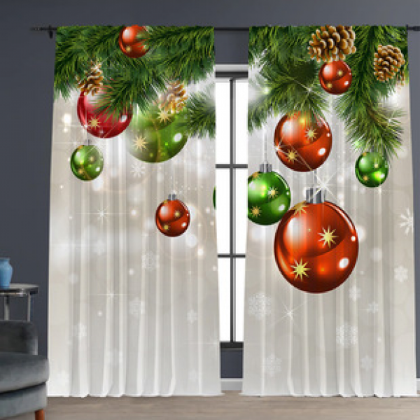 2PCS Christmas curtain factory distributes 3D digital printing cross-border Amazon curtain hot selling patterns