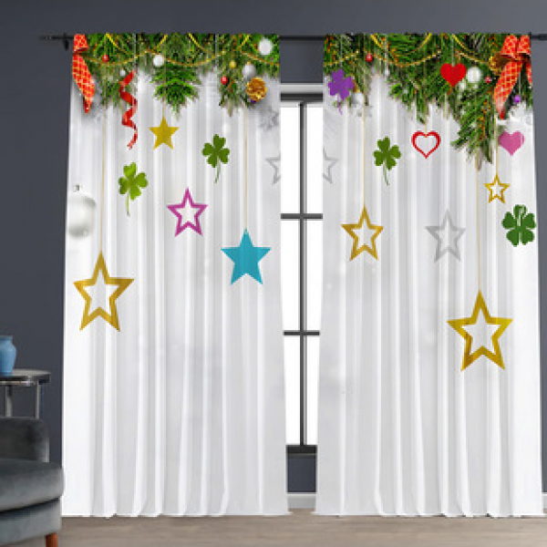 2PCS Christmas curtain factory distributes 3D digital printing cross-border Amazon curtain hot selling patterns