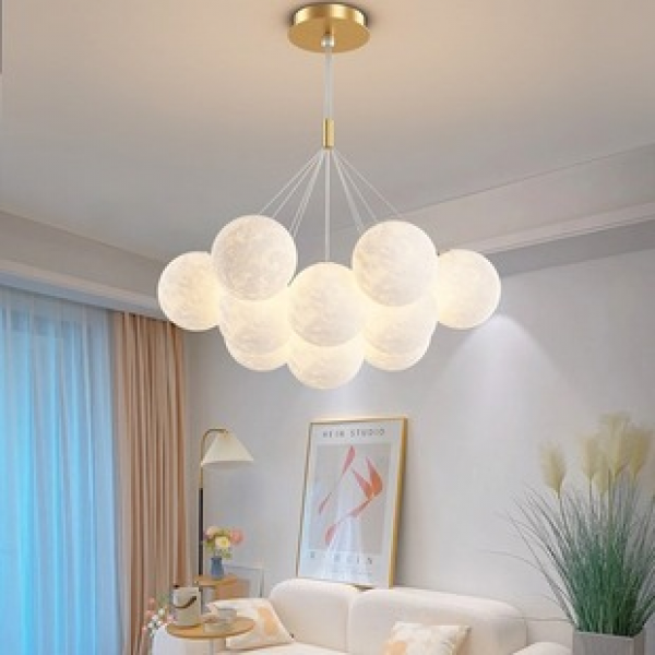 Cross border living room main light dining room Nordic creative personality cream wind moon ball bubble pendant light Children's room bedroom lighting