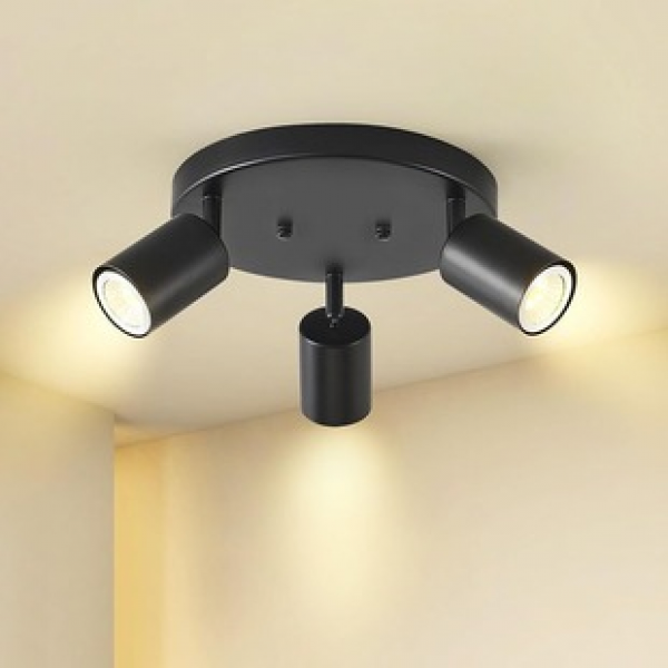 Surface mounted spotlight LED ceiling light with three heads and five heads, ceiling mounted circular corridor picture, wall without openings, living room without main light