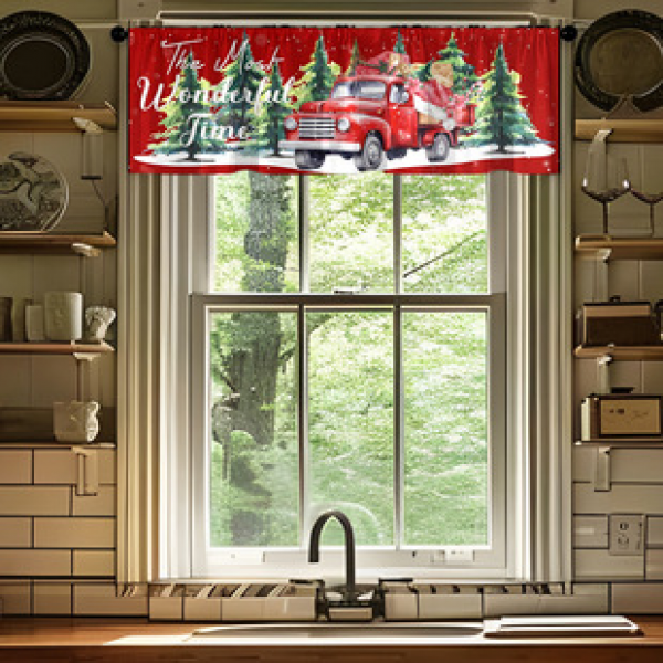 1PC multi-color patterned short curtain kitchen curtain half curtain cross-border Christmas small window decoration polyester cotton