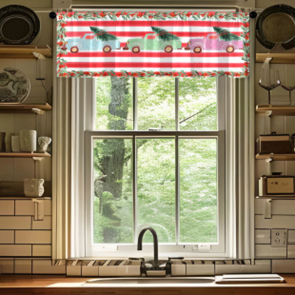 1PC multi-color floral short curtain kitchen curtain half curtain cross-border Christmas small window decoration polyester cotton