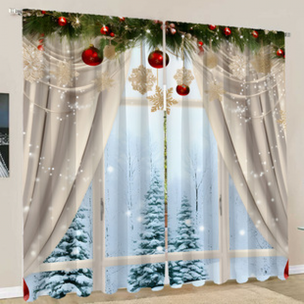 2PCS European style curtains, window curtains, Christmas series curtains, factory outsourcing, 3D digital printing, cross-border Amazon curtains