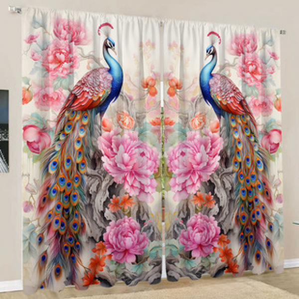 2PCS European style curtains, window curtains, Christmas series curtains, factory outsourcing, 3D digital printing, cross-border Amazon curtains