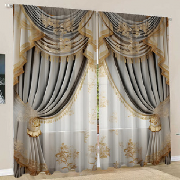 2PCS European style curtains, window curtains, Christmas series curtains, factory outsourcing, 3D digital printing, cross-border Amazon curtains
