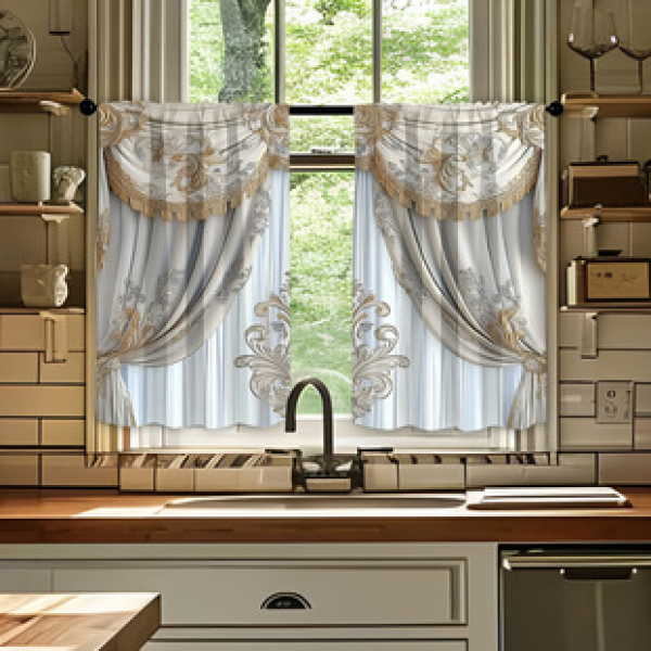 2pcs kitchen short curtain cartoon pattern cross-border hot selling factory direct supply 3D digital printing waterproof and oil resistant