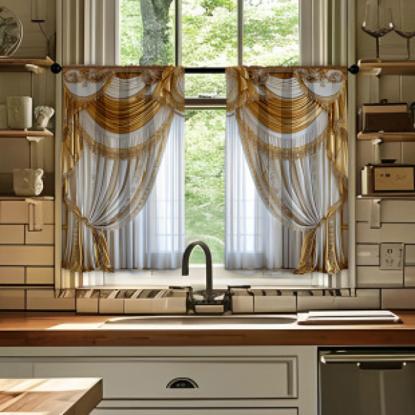 2pcs kitchen short curtain cartoon pattern cross-border hot selling factory direct supply 3D digital printing waterproof and oil resistant