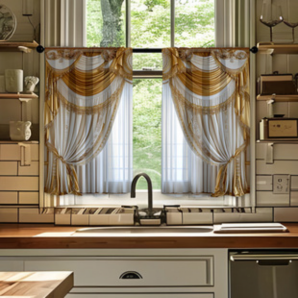 2pcs Kitchen Short Curtain Cat Pattern Cross border Hot Sale Factory Direct Supply 3D Digital Printing Waterproof and Oil proof