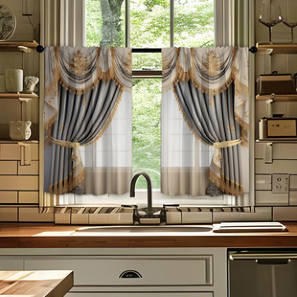 2pcs kitchen short curtain cartoon pattern cross-border hot selling factory direct supply 3D digital printing waterproof and oil resistant