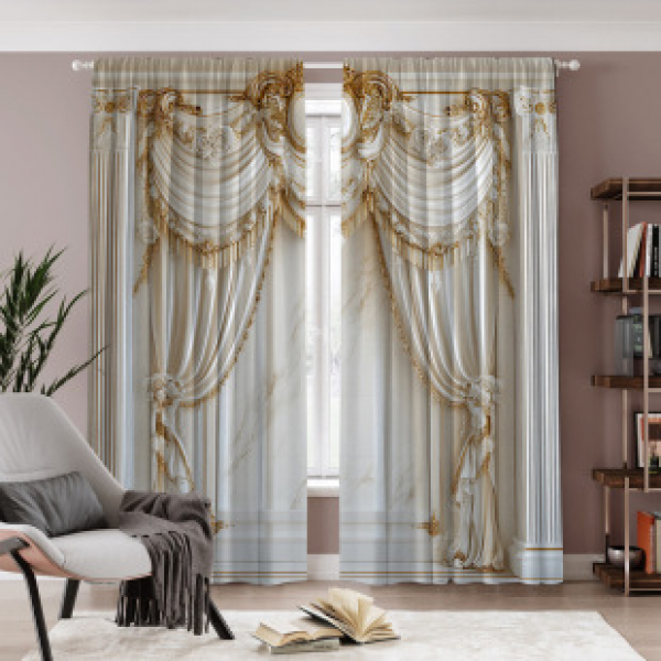 2PCS European style curtains, window curtains, and curtain factories provide 3D digital printing services for cross-border Amazon curtain hot selling patterns