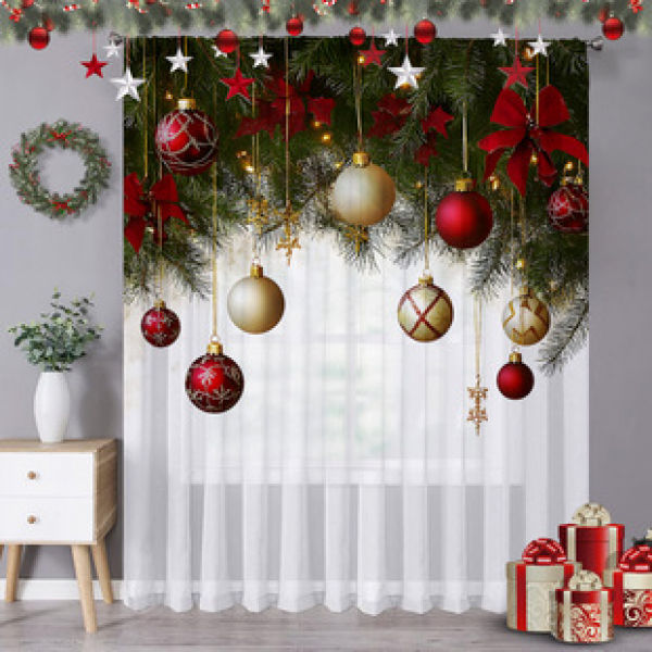 1pc new Christmas series window screen 3D digital printing manufacturer direct sales bedroom living room decoration pole through window screen