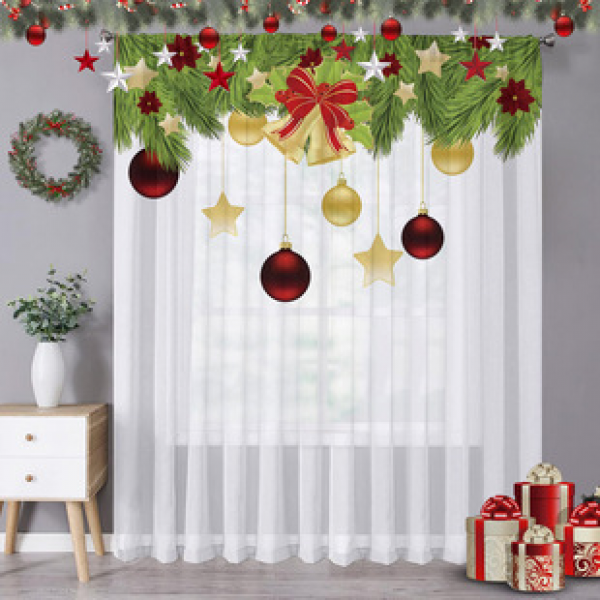 1pc new Christmas series window screen 3D digital printing manufacturer direct sales bedroom living room decoration pole through window screen
