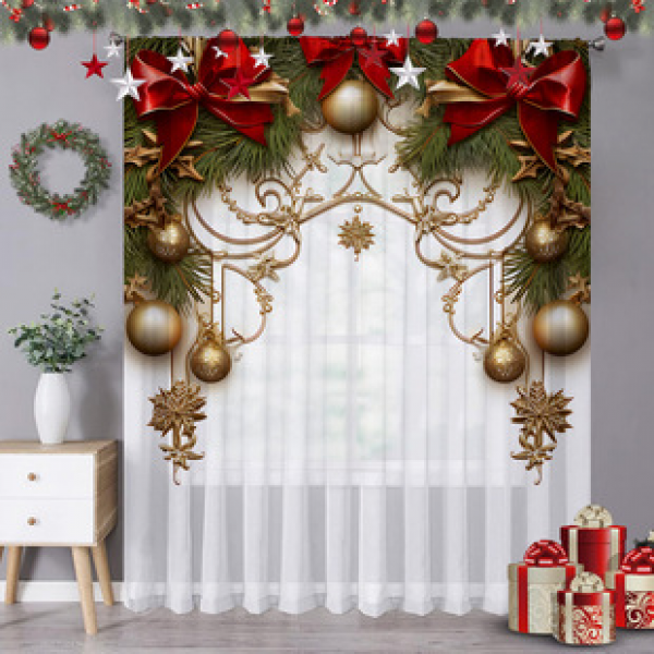 1pc new Christmas series window screen 3D digital printing manufacturer direct sales bedroom living room decoration pole through window screen
