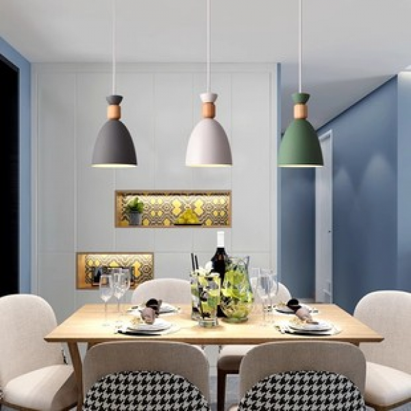 Colorful macaron dining room solid wood lighting fixtures, Nordic minimalist and creative bar counter, hallway, staircase, bedside, dining room pendant light
