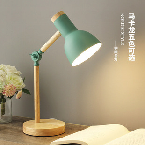 Nordic table lamp eye protection dormitory desk college student dormitory simple bedroom bedside lamp girl macaron wooden lamp
