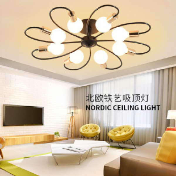 Nordic style iron art LED ceiling light, living room light, simple modern creative personality, warm and romantic study bedroom light